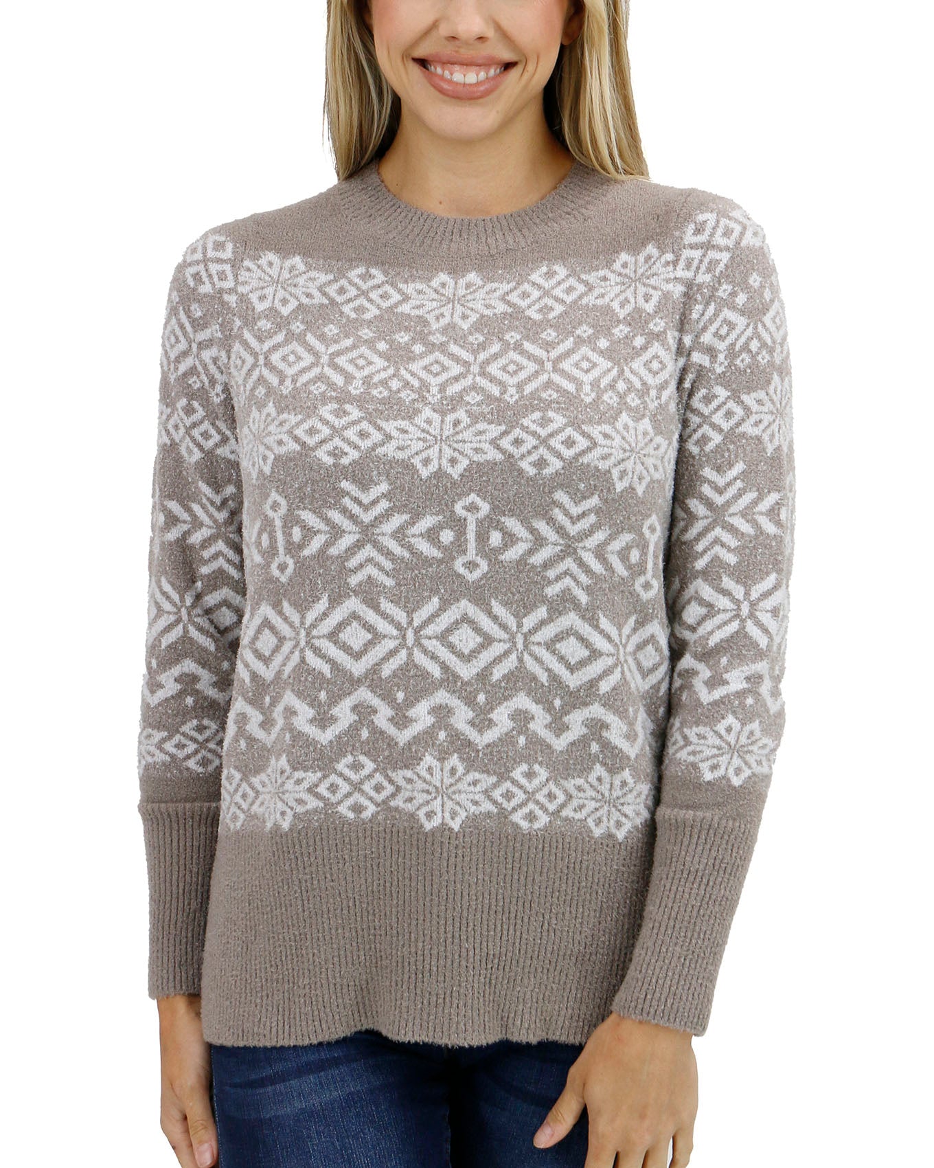 front view stock shot of bambu snowflake sweater