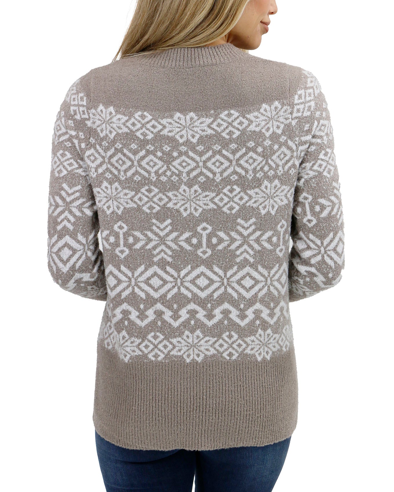 back view stock shot of bambu snowflake sweater