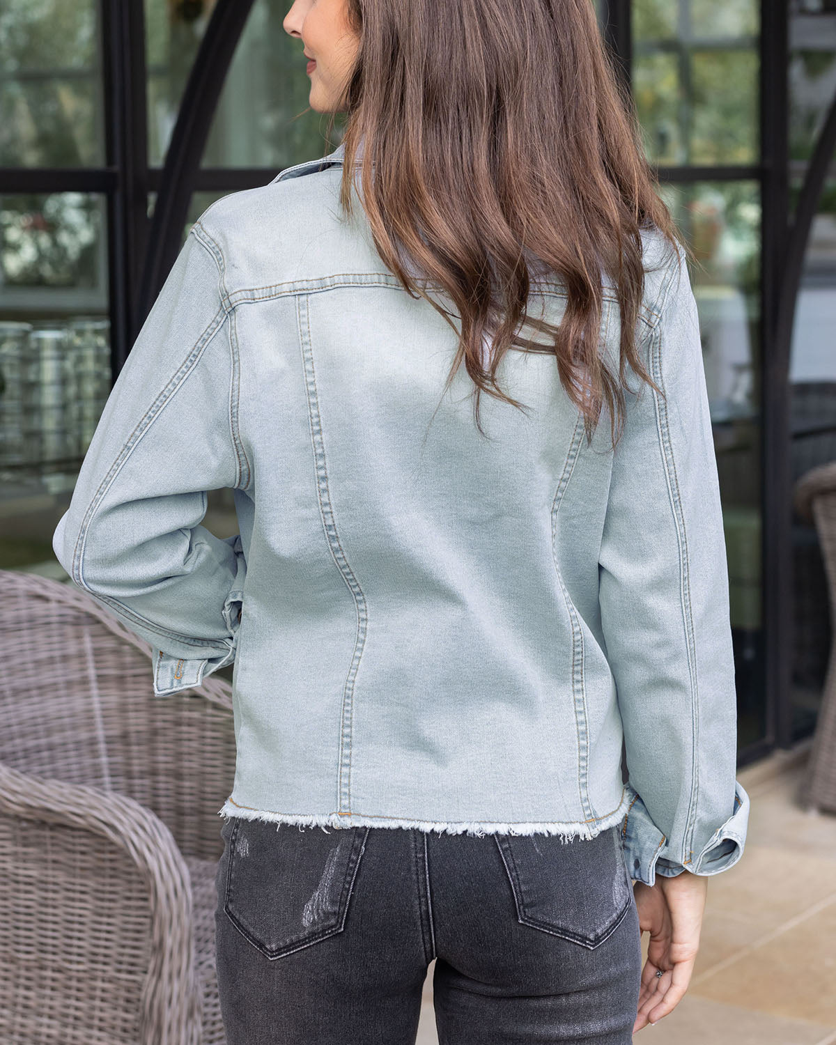 Back view of Light Wash Soft Wash Denim Jacket 