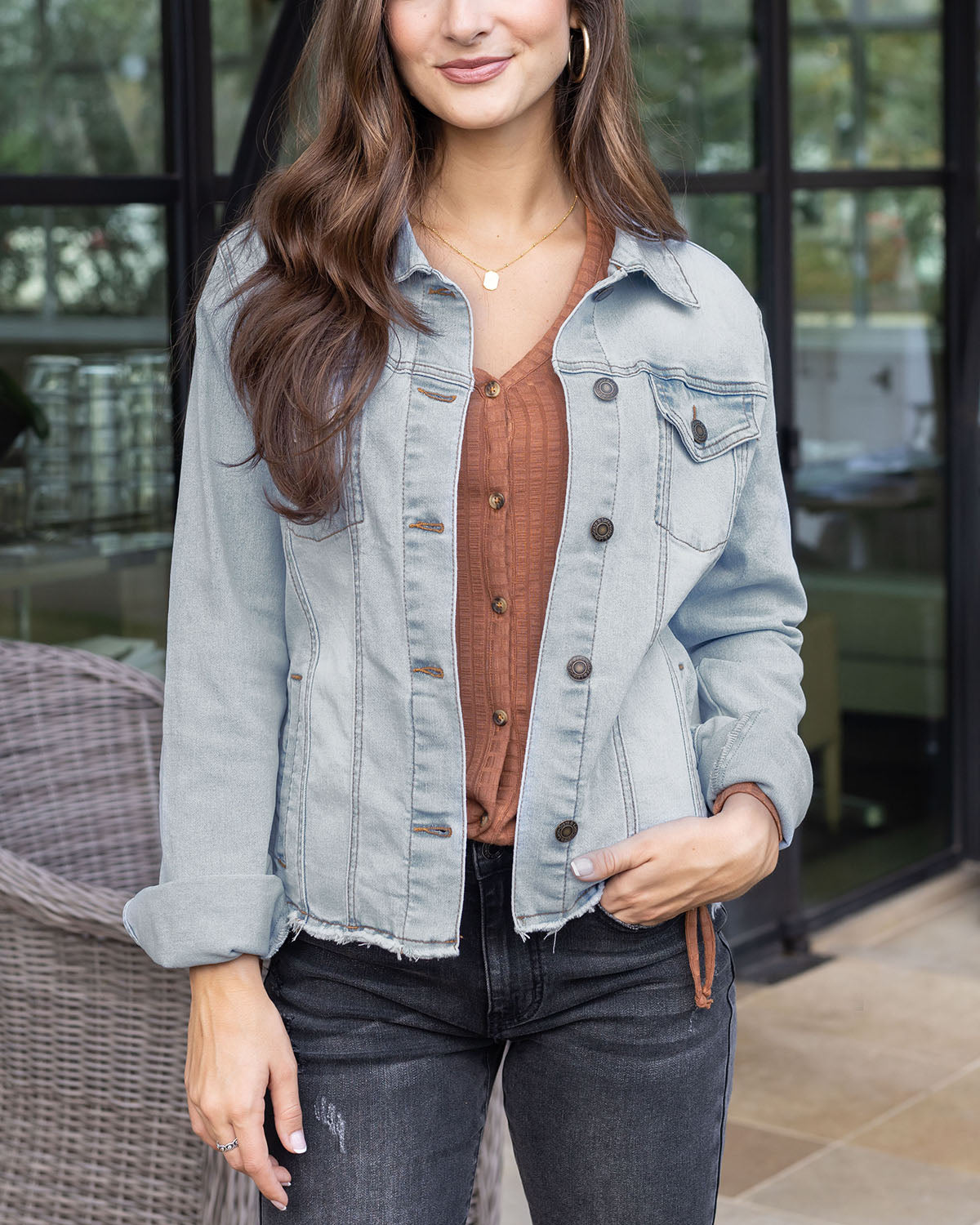 Soft Wash Denim Jacket in Light-Wash Grace and Lace