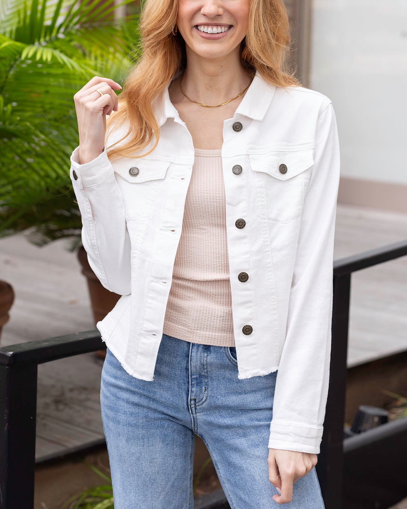 Front view of White Soft Wash Denim Jacket