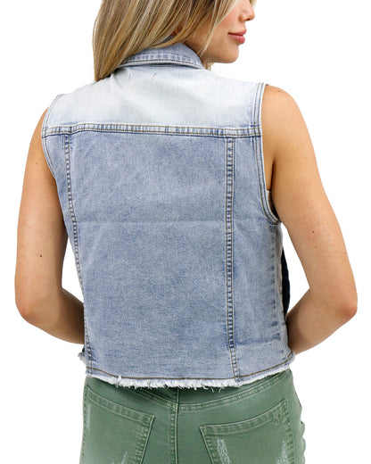 Back stock shot of Light-Wash Soft Wash Denim Vest