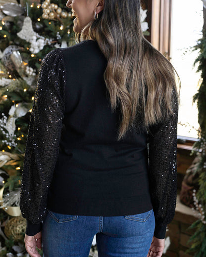 back view of sparkle sleeve sweater