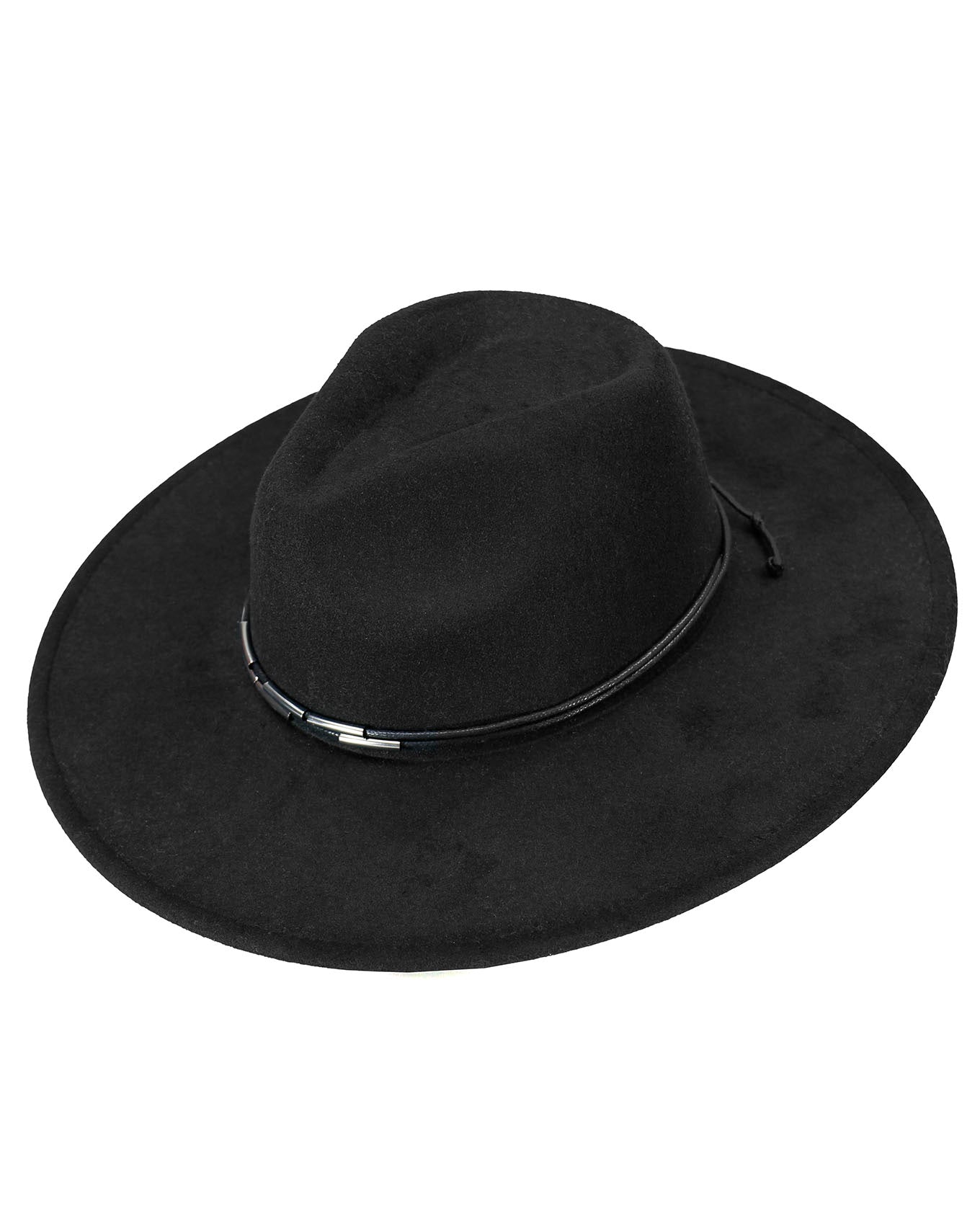 top view stock shot of wide brim felt hat in black