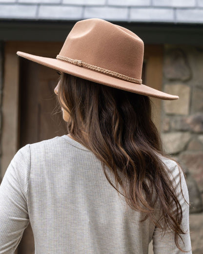 back view of wide brim felt hat in chestnut