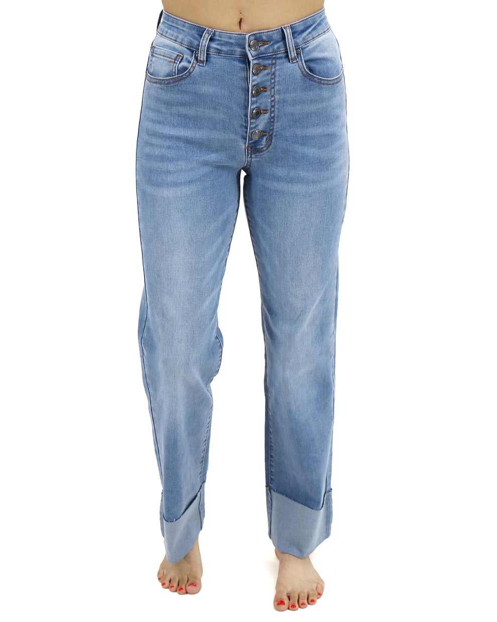 Mid-Rise Straight Leg Cuffed Jeans