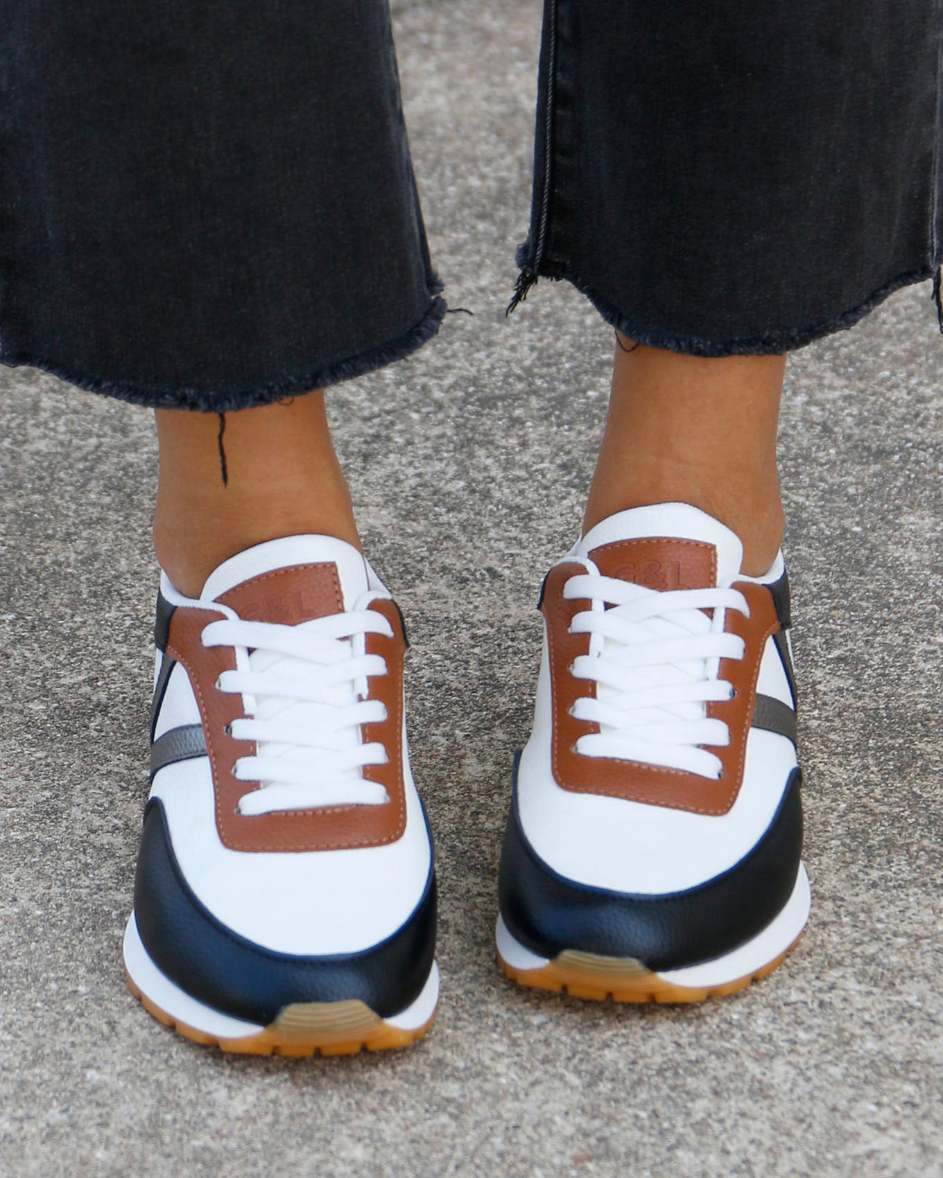 top view of black/white street sneakers