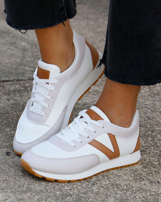 front view of tan/nude street sneakers