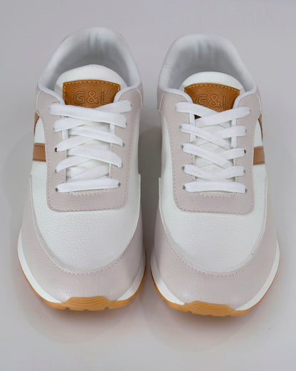 top view stock shot of tan/nude street sneakers