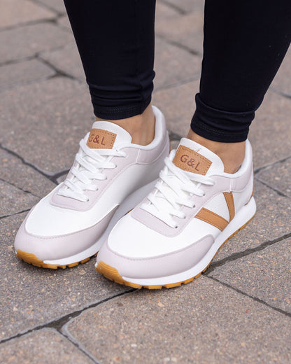 top view of tan/nude street sneakers