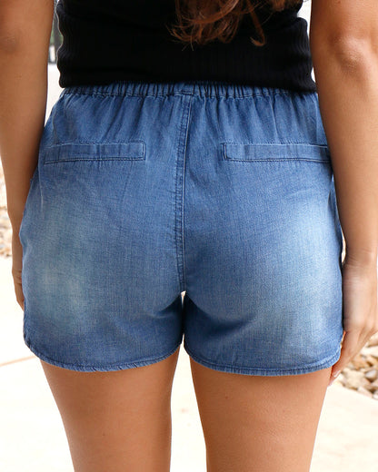 Stretch Chambray Shorts in Dark Mid-Wash - FINAL SALE