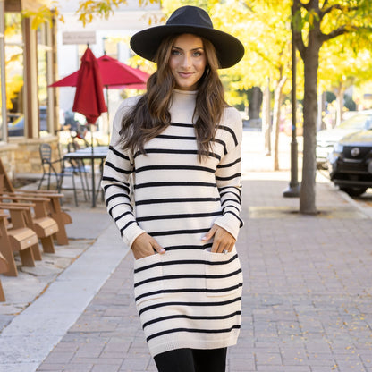 Striped Natural/Black Sweater Dress