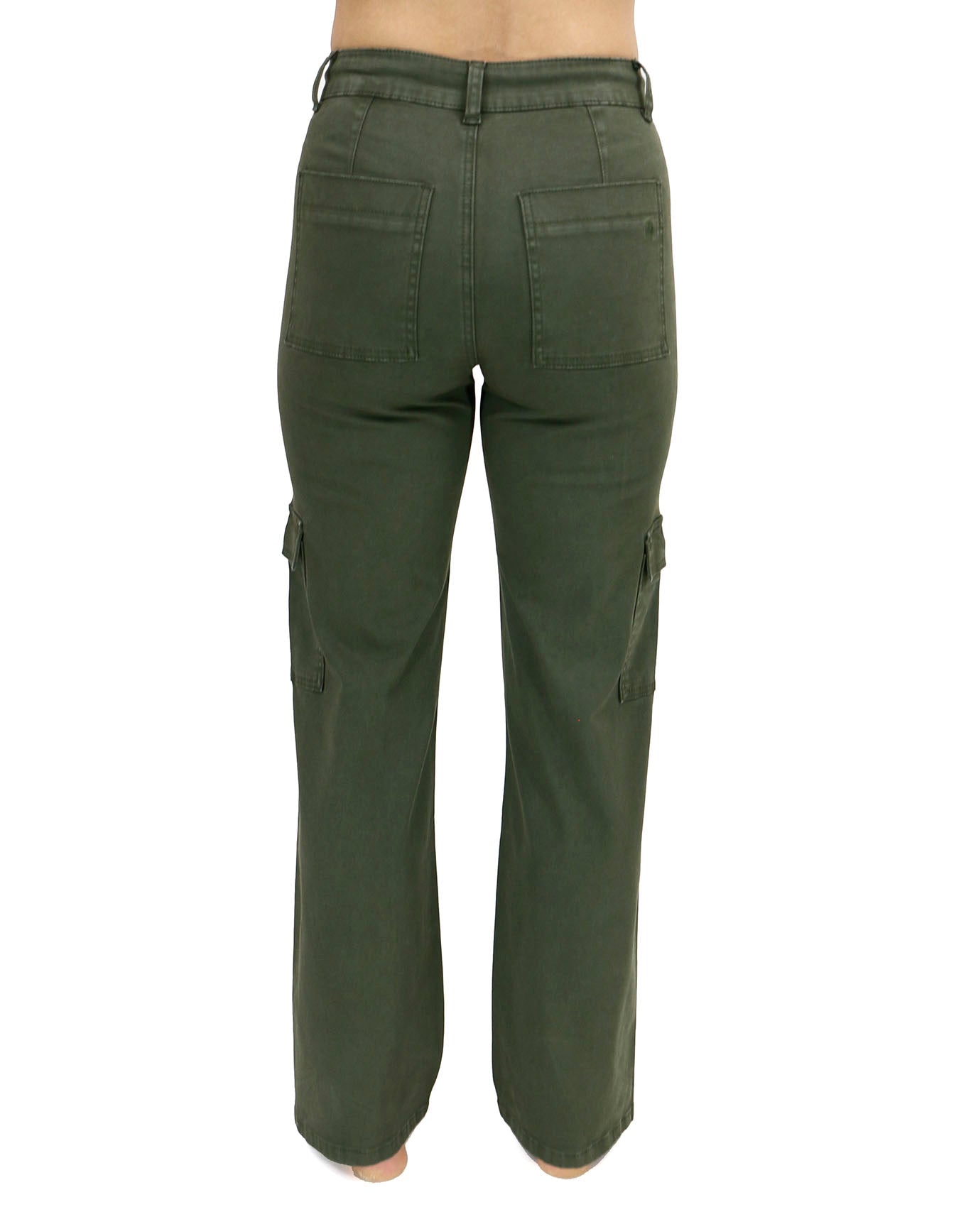 back view stock shot of green sueded twill cargo pants