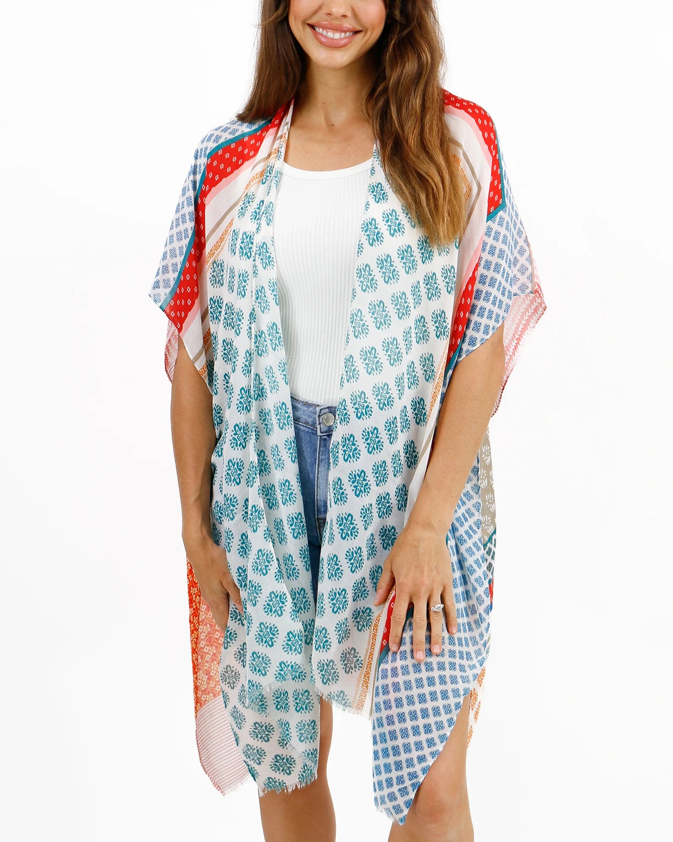 Summer Kimono in Red/Teal