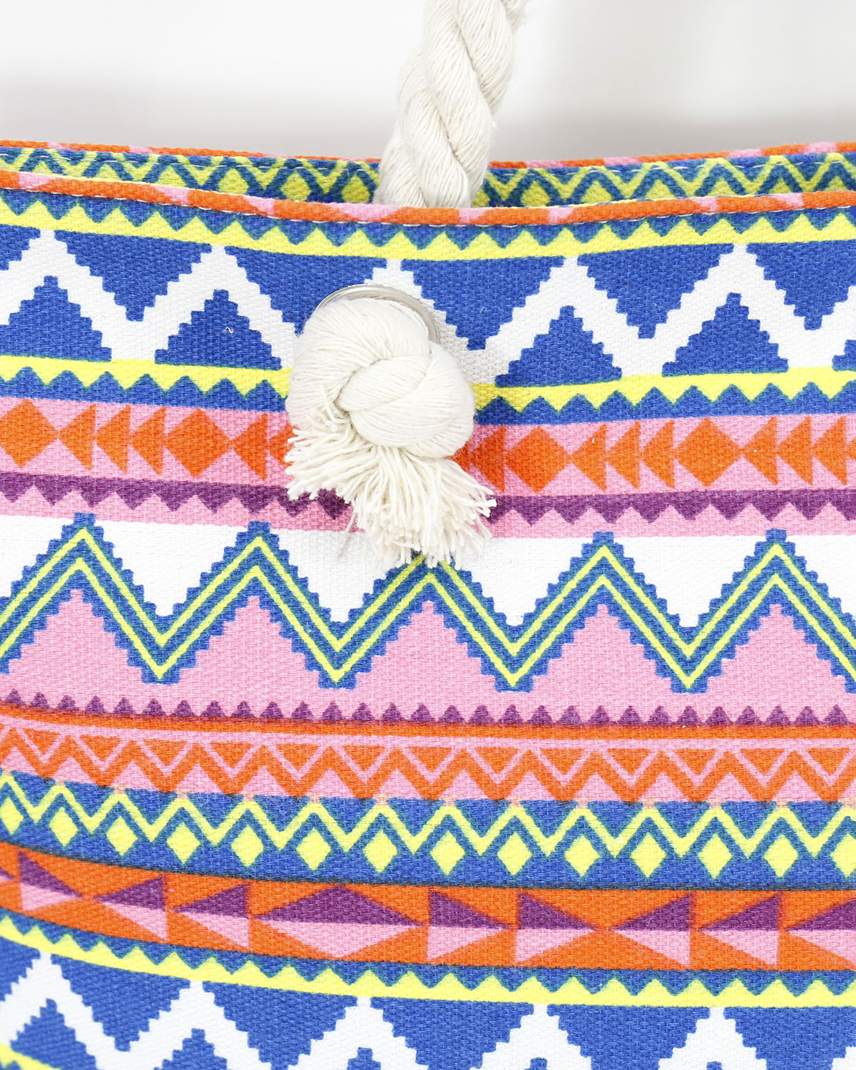 Summer Tote Bag Coral Aztec Rope Handle Close Up