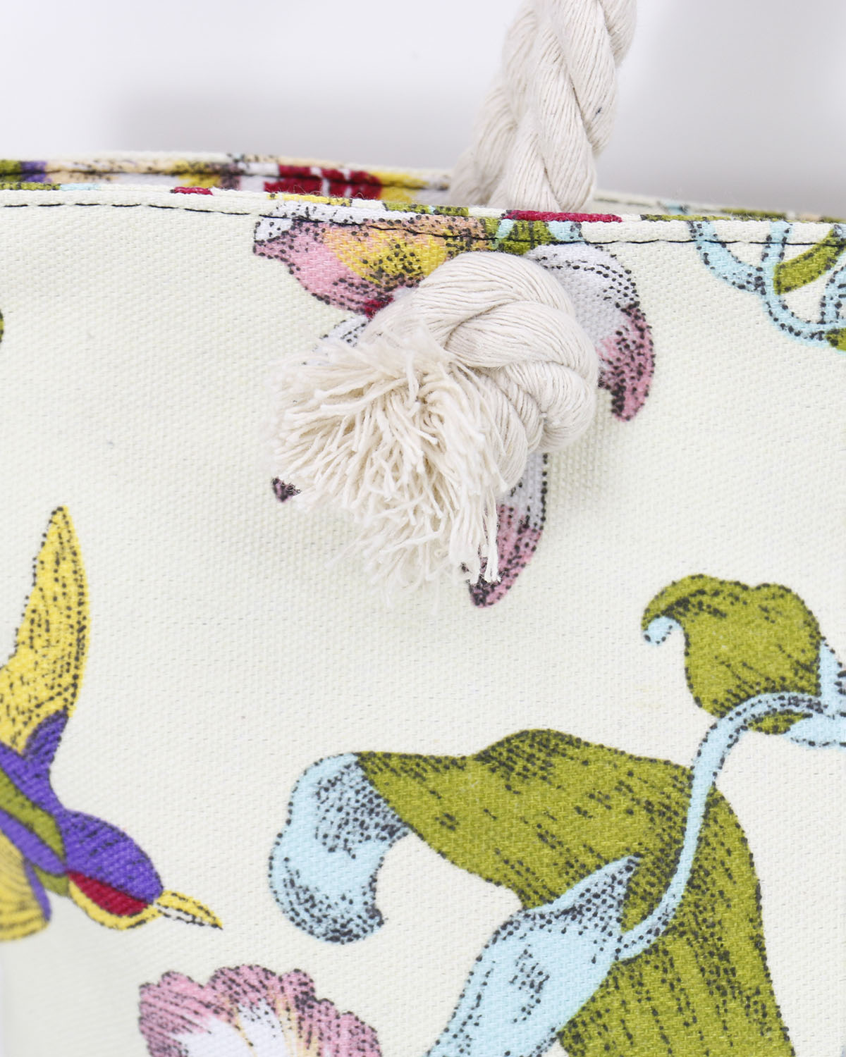 Summer Tote Bag Garden Floral Rope Handle Close Up