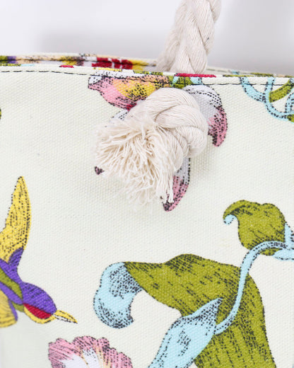 Summer Tote Bag Garden Floral Rope Handle Close Up