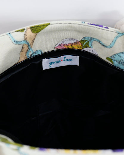 Summer Tote Bag Garden Floral Open Zipper Close Up