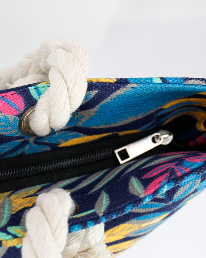 Summer Tote Bag Jungle Floral Zipper Close Up