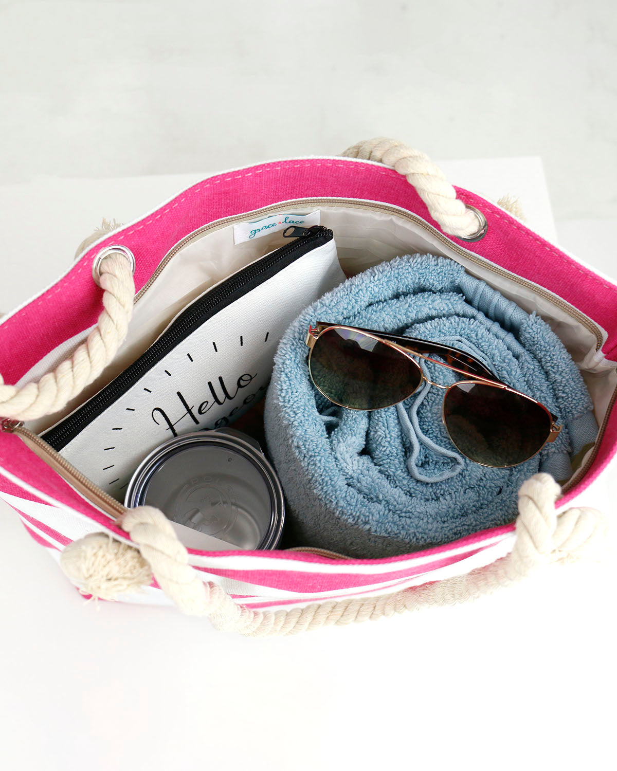 Summer Tote Bag Pink/White Stripe 