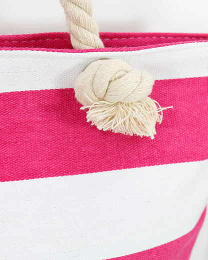 Summer Tote Bag Pink/White Stripe Rope Handle