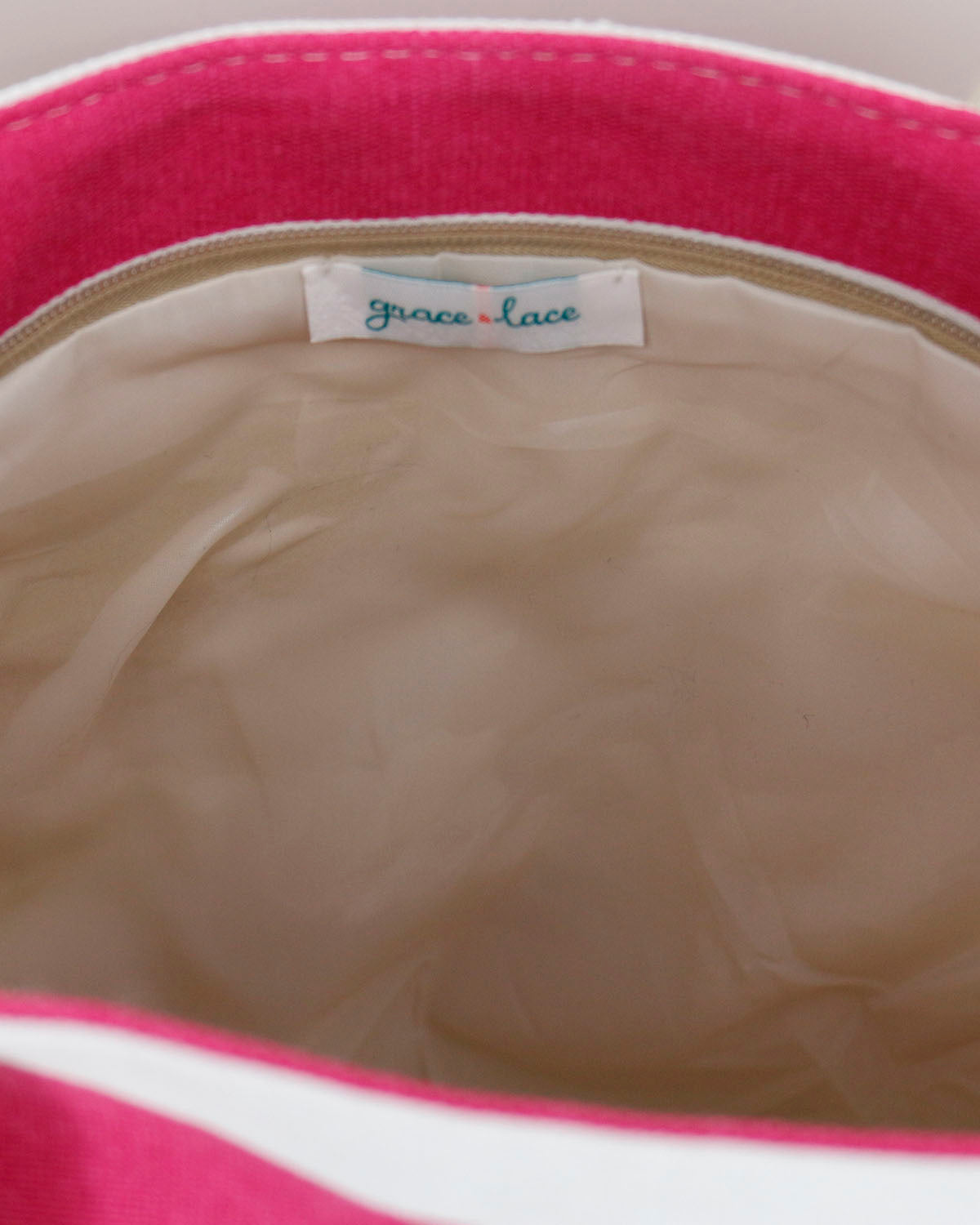 Summer Tote Bag Pink/White Stripe Open