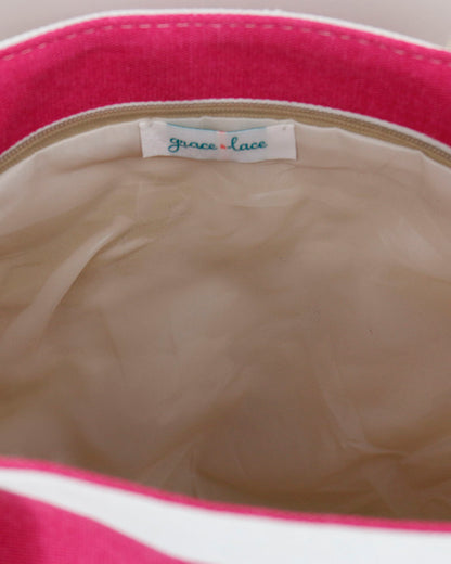 Summer Tote Bag Pink/White Stripe Open