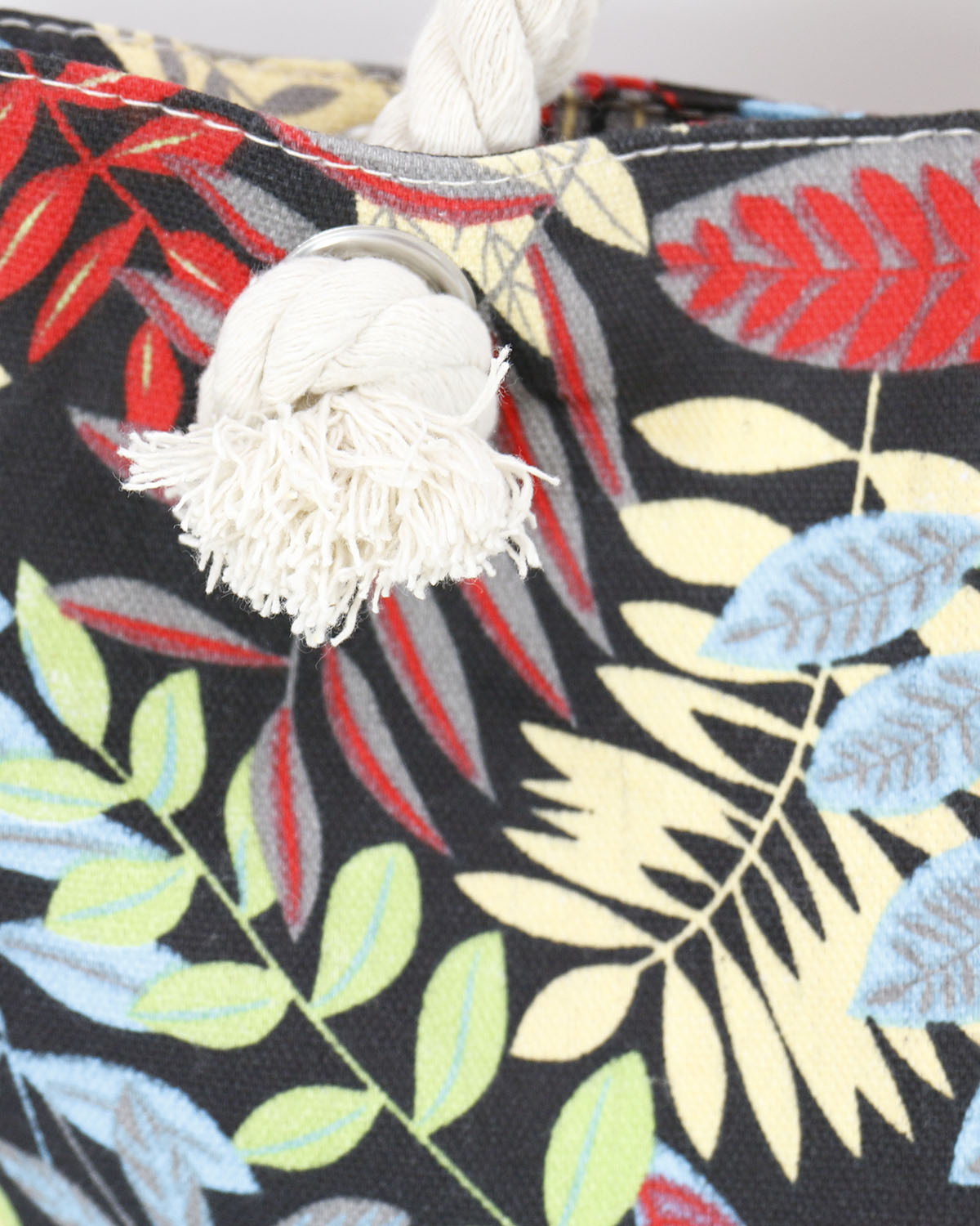 Summer Tote Bag Tropical Leaf Rope Handle Close Up