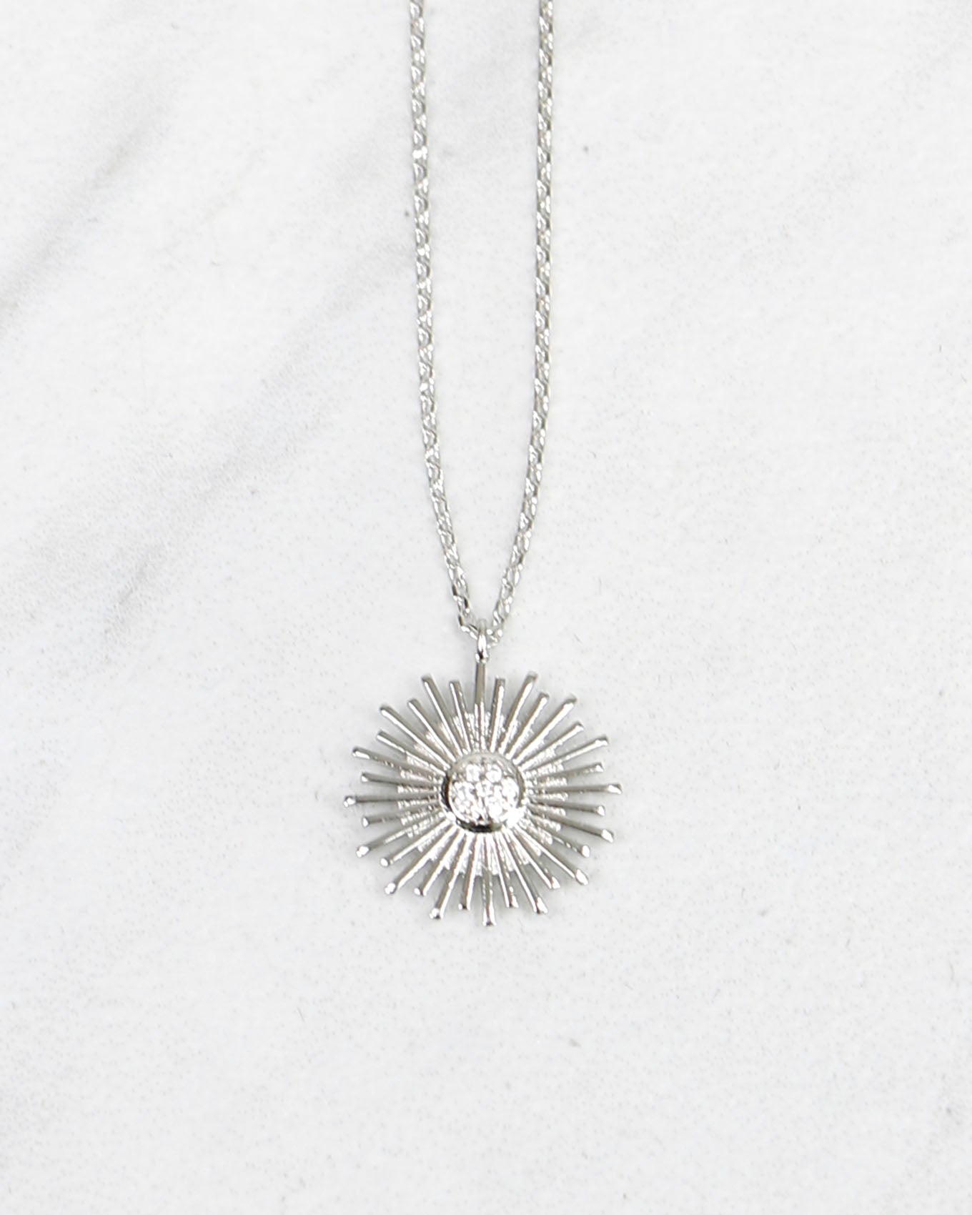 Close up of Silver Sunburst Necklace