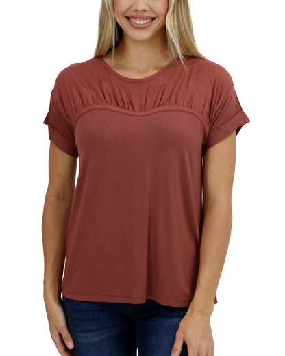 front view stock shot of sweetheart tee in adobe red