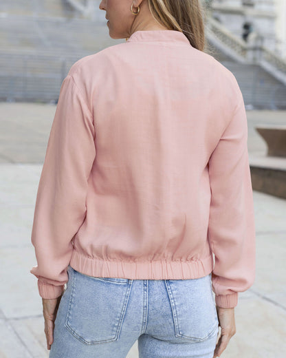 Back view of Blush Tencel™ Lyocell Baseball Jacket