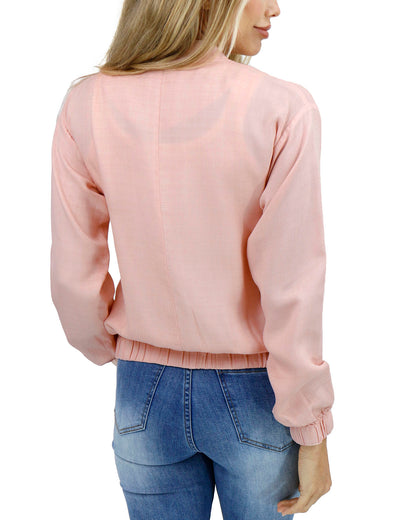 Back stock shot of Blush Tencel™ Lyocell Baseball Jacket