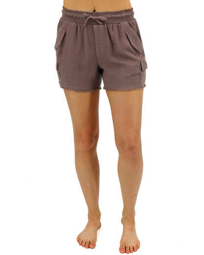 Full stock shot of Mocha Tencel Lyocell Cargo Soft Shorts