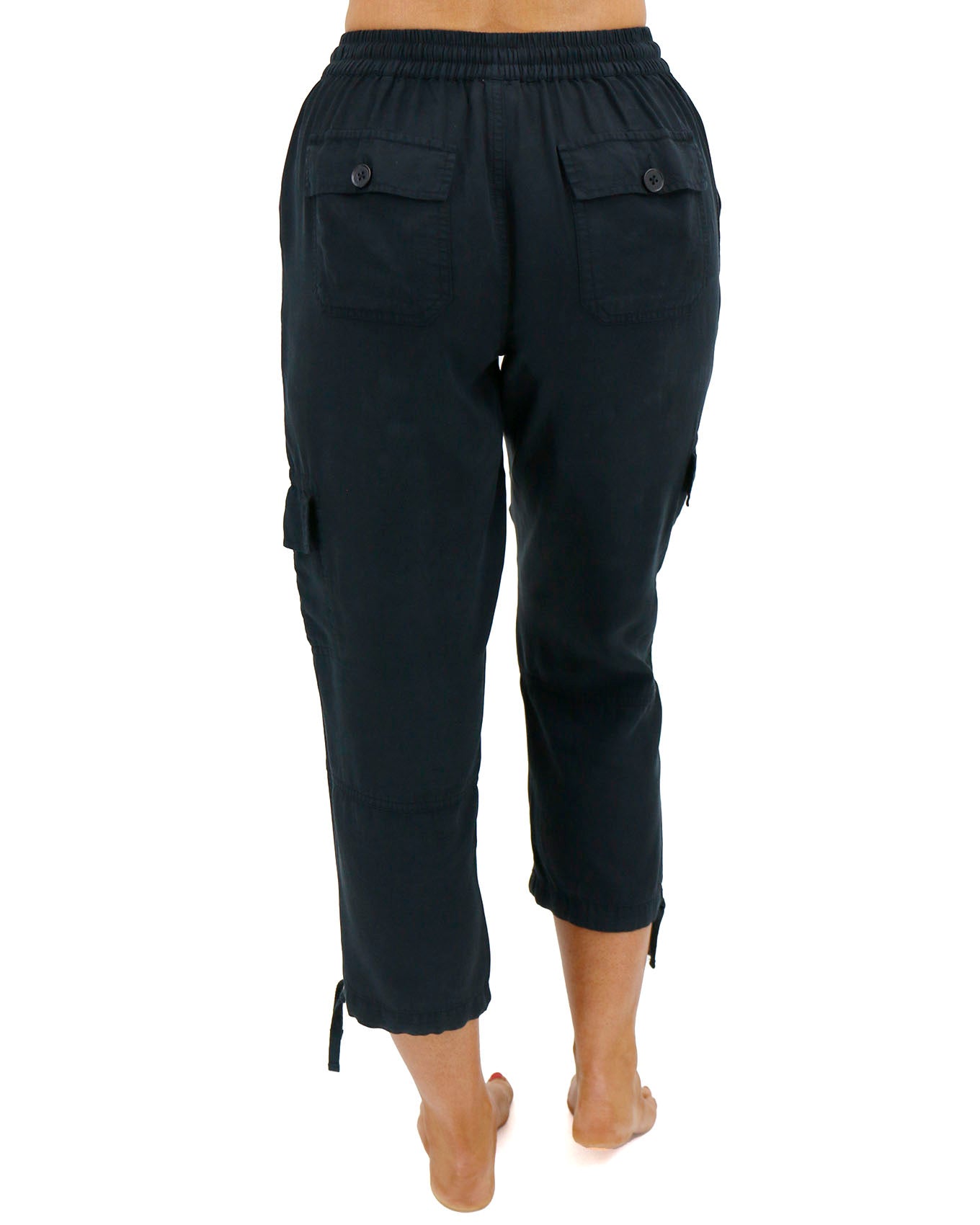 Back stock shot of Black Tencel™ Lyocell Cropped Cargo Pants