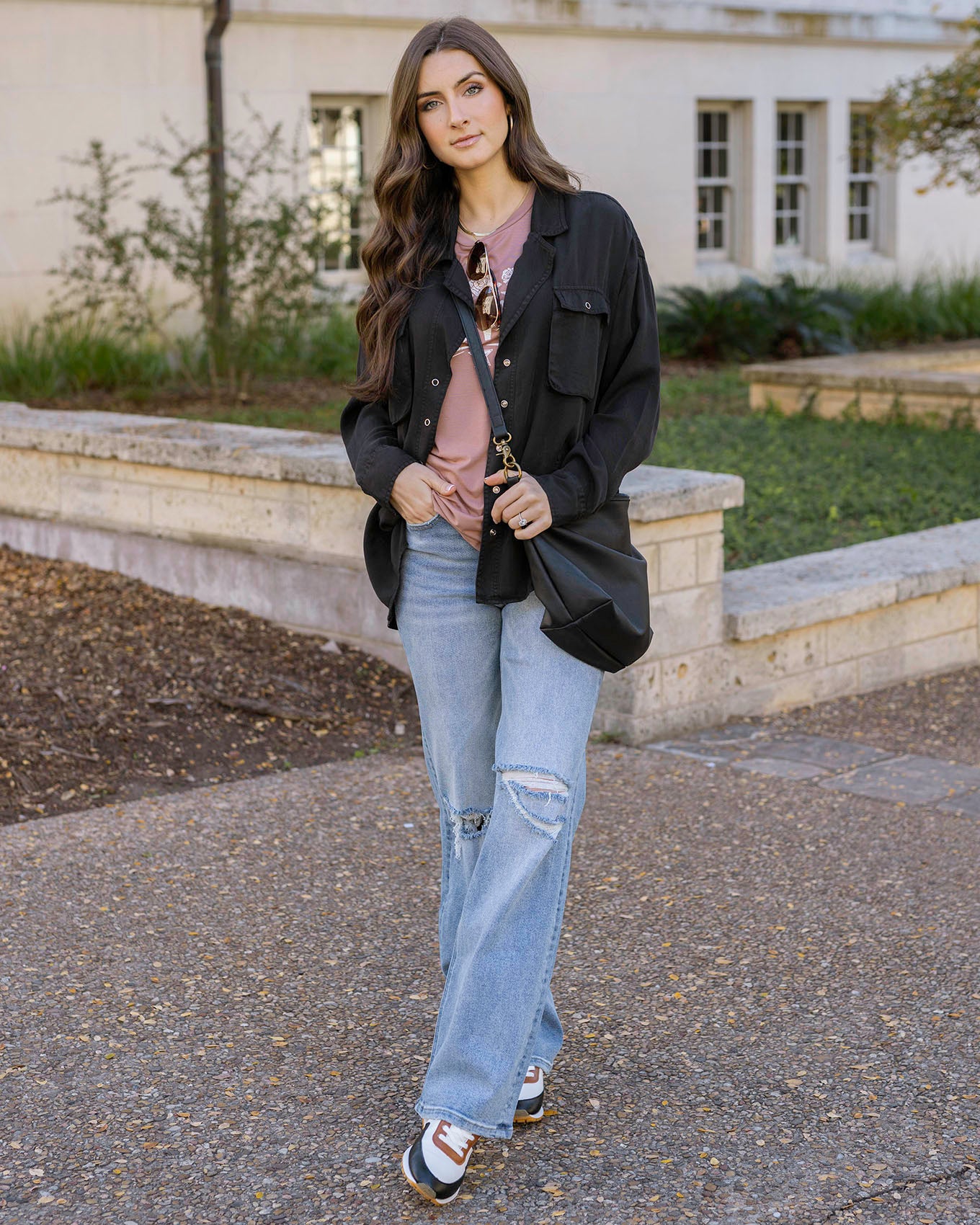 Full styled view of Black Tencel™ Lyocell Utility Shirt Jacket