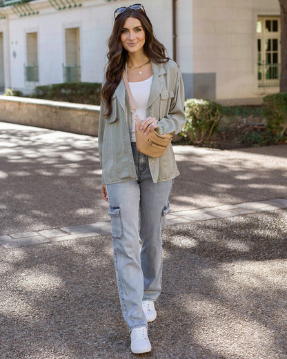 Styled view of Sage Tencel™ Lyocell Utility Shirt Jacket