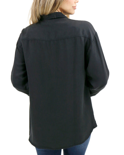 Back stock shot of Black Tencel™ Lyocell Utility Shirt Jacket