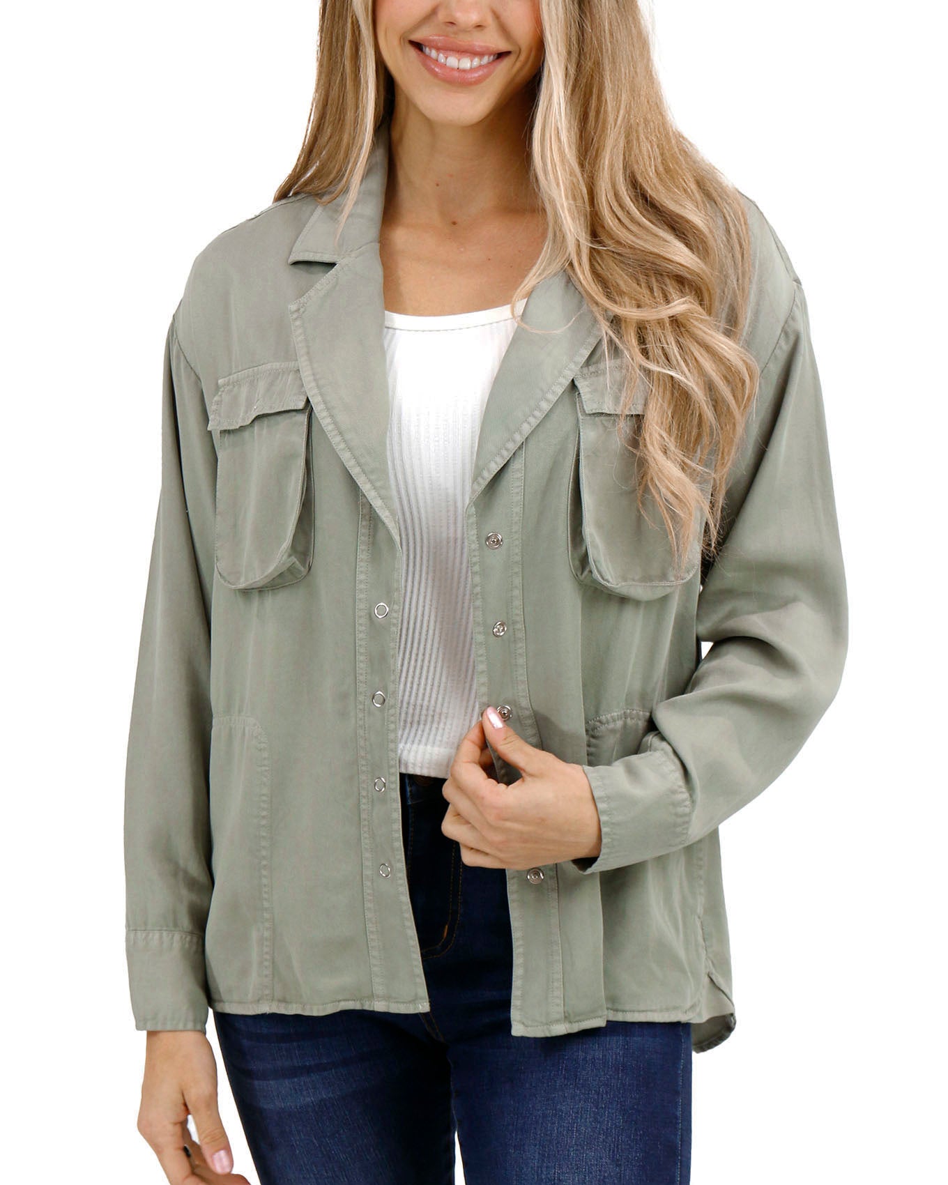 Sage Tencel™ Lyocell Utility Shirt Jacket - Grace and Lace