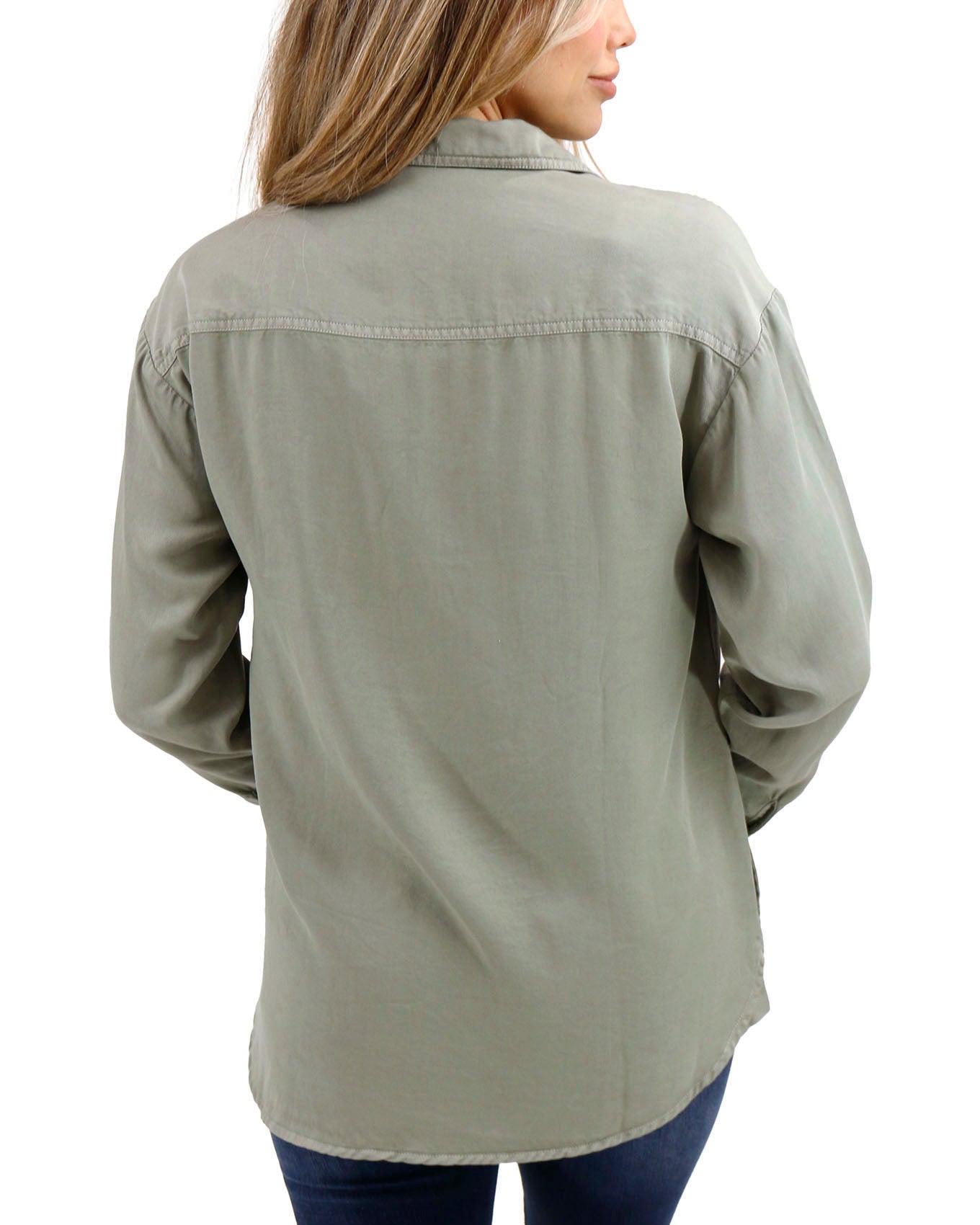 Back stock shot of Sage Tencel™ Lyocell Utility Shirt Jacket