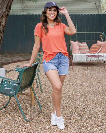 Full body view of Apricot True Fit Perfect Pocket Tee