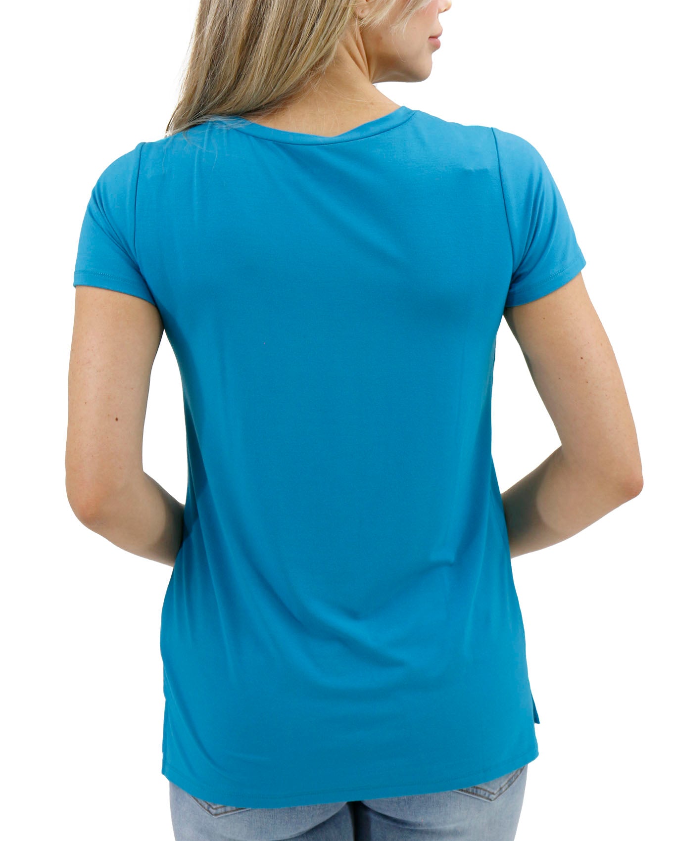 Back stock shot of Teal True Fit Perfect Pocket Tee