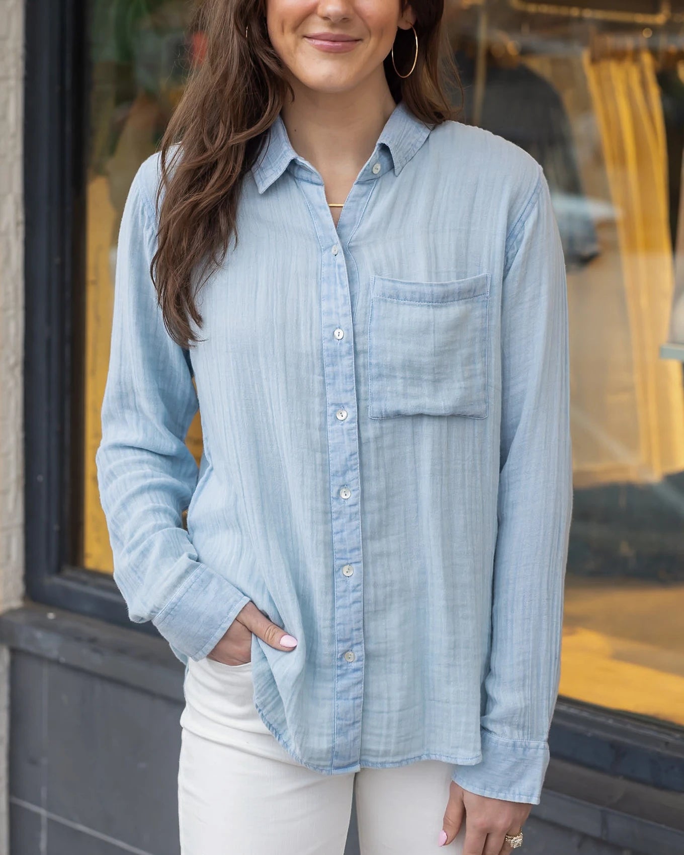 Kelith Lace Appliqué Chambray Shirt