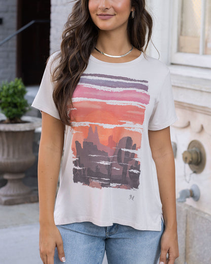 Front view of Scenic Watercolor VIP Favorite Perfect Scoop Neck Graphic Tee
