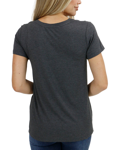 back view stock shot of charcoal v-neck tee