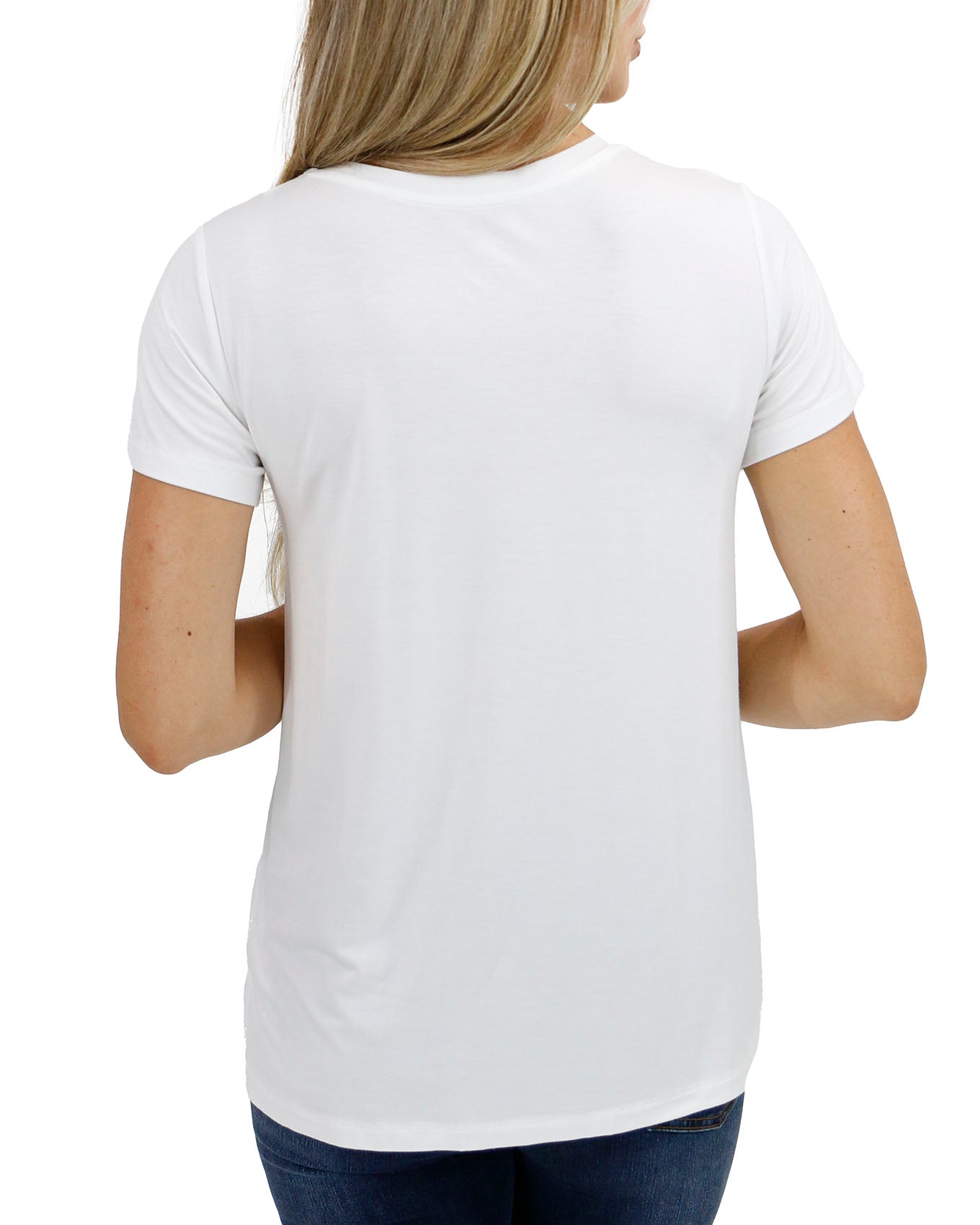 back view stock shot of ivory v-neck tee