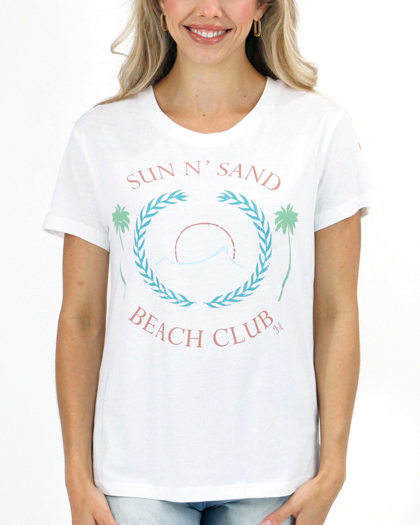 Front view stock shot of beach club vintage fit graphic tee