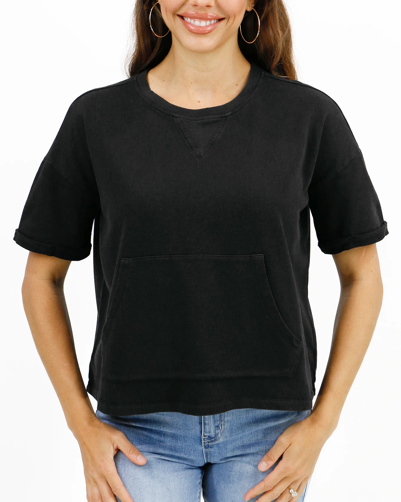 Washed Black French Terry Short Sleeve Sweatshirt