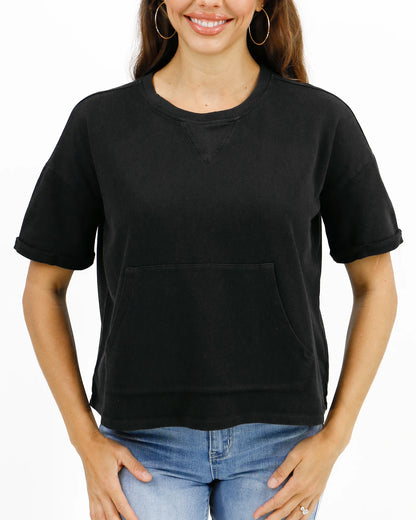 Washed Black French Terry Short Sleeve Sweatshirt