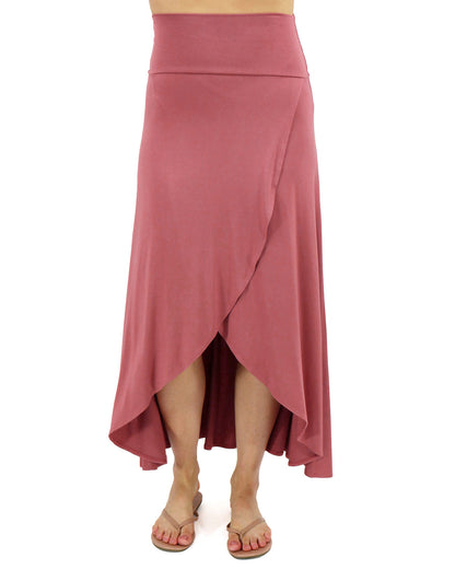 Front stock shot of Terracotta Wrap High-Low Maxi Skirt