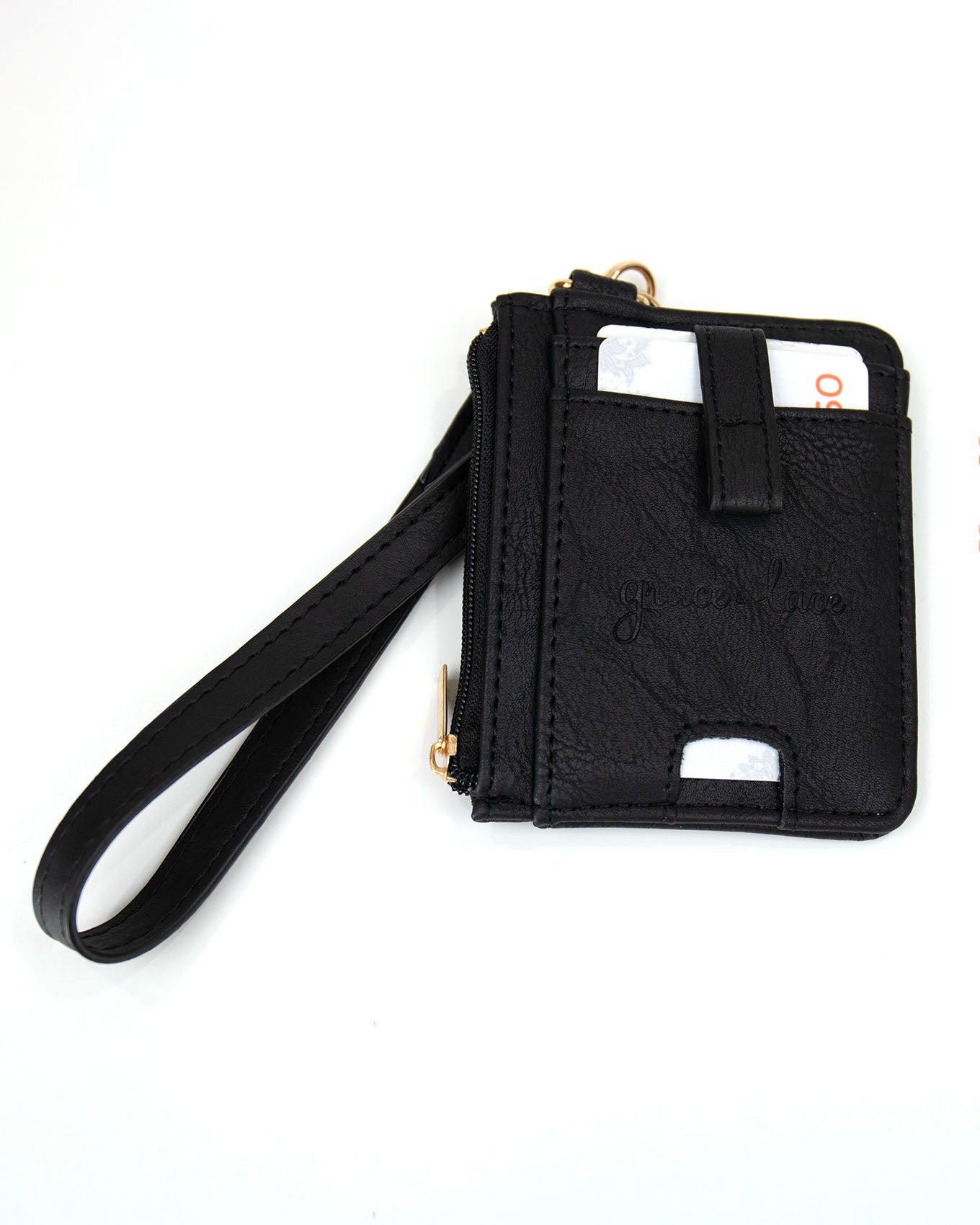 front view stock shot of wristlet wallet in black